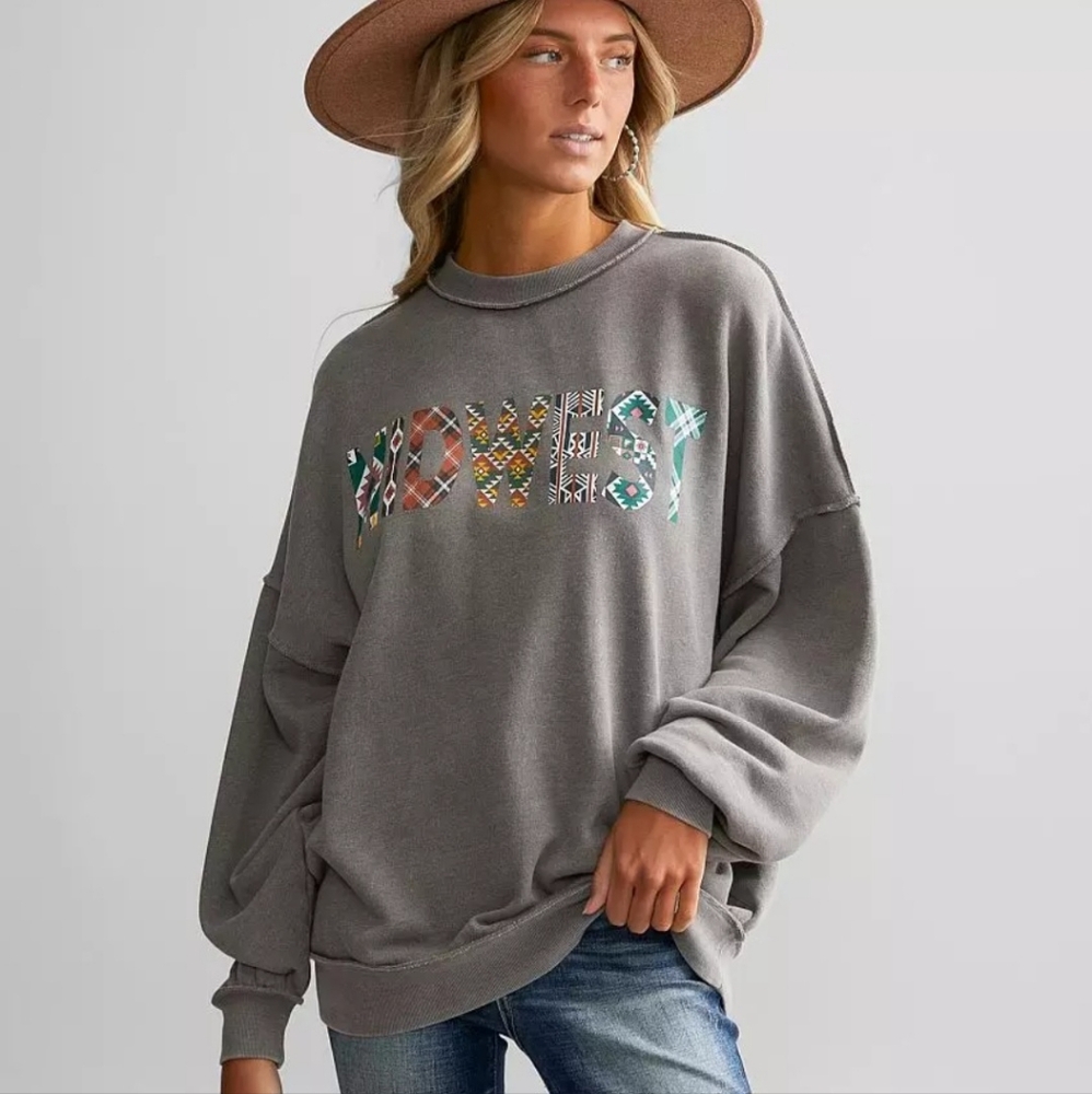 Buckle Modish Rebel Aztec Midwest Washed Pullover Sweatshirt Oversized Size XL.